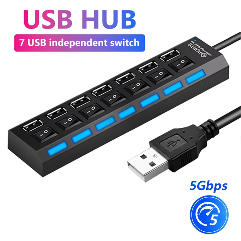Home Office Setup - موزع USB 2.0 بـ 7 منافذ