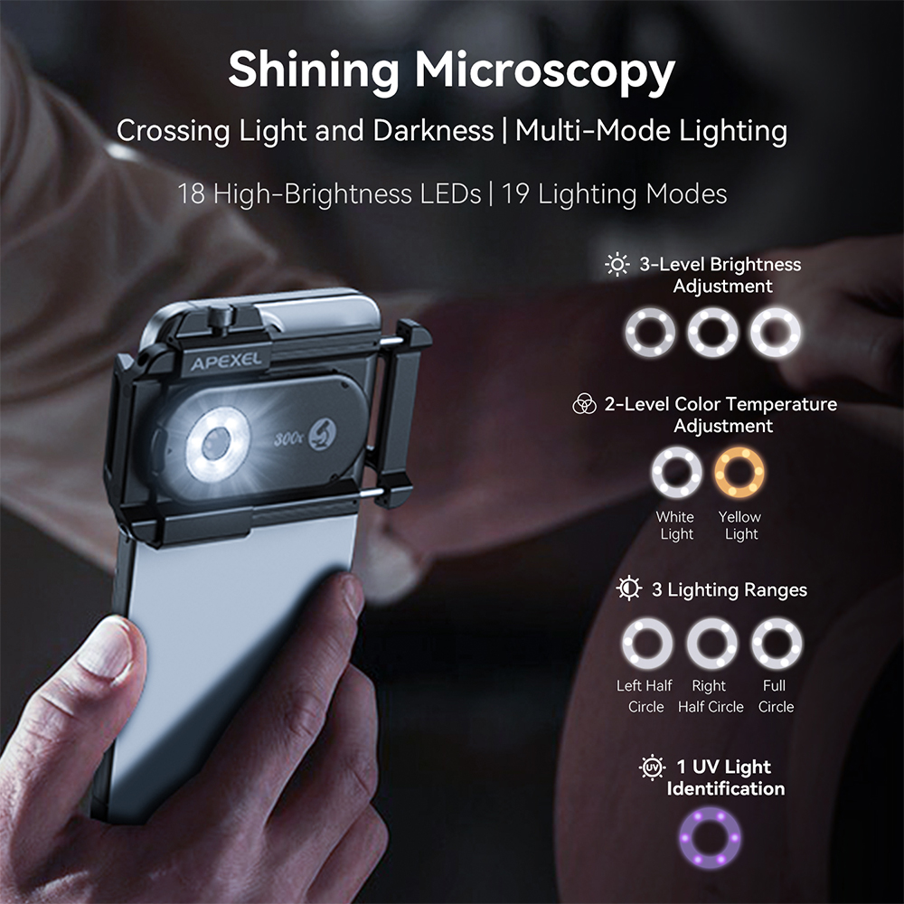 عدسة مجهر APEXEL نانو زووم 300 - مراجعة Zoom Lighting Kit وسعره