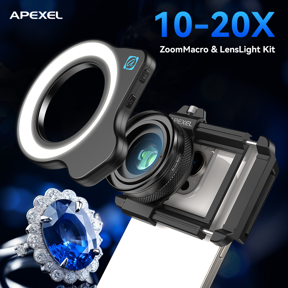 عدسة ماكرو للهاتف من APEXEL قا - مراجعة Zoom Lighting Kit وسعره
